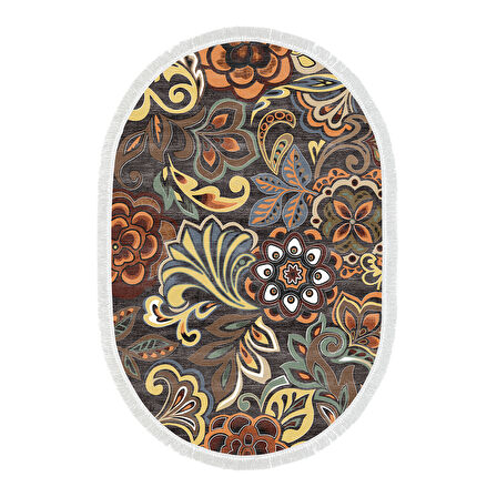 Alanur Trend Keçe Tabanlı Saçaklı Oval Mutfak Halı Mu177