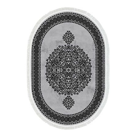 Alanur Yıldız Kaymaz Deri Tabanlı Saçaklı Dijital Halı Oval