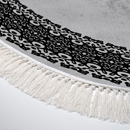 Alanur Yıldız Kaymaz Deri Tabanlı Saçaklı Dijital Halı Oval