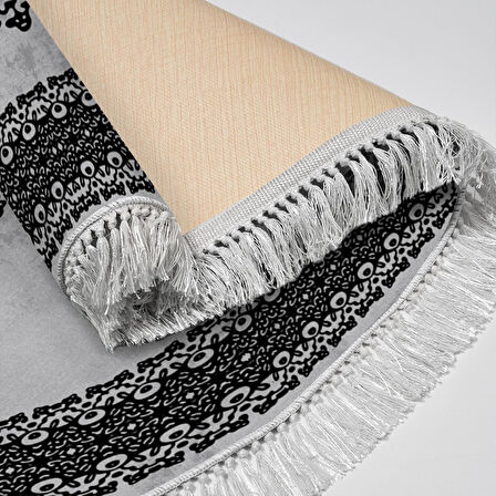 Alanur Yıldız Kaymaz Deri Tabanlı Saçaklı Dijital Halı Oval