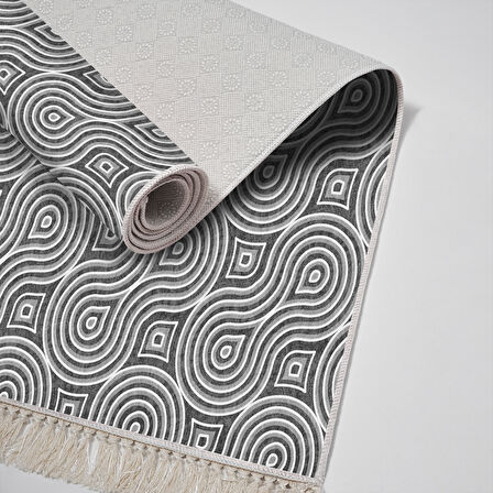 Alanur Trend Kaymaz Dod Tabanlı Saçaklı Dijital Halı