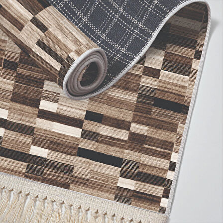 Alanur Star Kaymaz Pamuk Tabanlı Saçaklı Dijital Halı