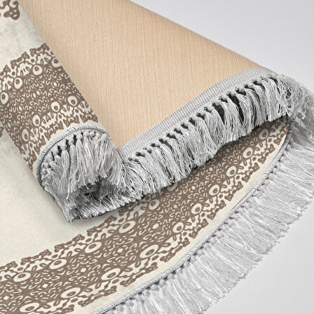 Alanur Yıldız Kaymaz Deri Tabanlı Saçaklı Dijital Halı Oval