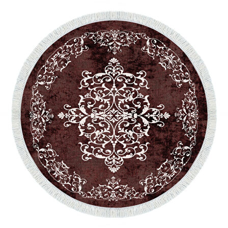 Alanur Star Kaymaz Pamuk Tabanlı Saçaklı Dijital Halı Yuvarlak