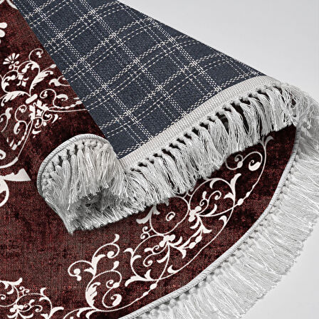 Alanur Star Kaymaz Pamuk Tabanlı Saçaklı Dijital Halı Yuvarlak