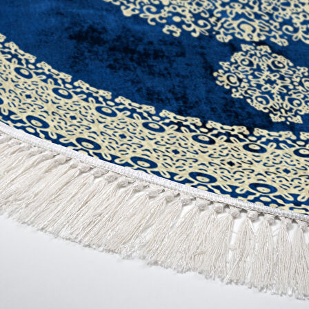 Alanur Yıldız Kaymaz Deri Tabanlı Saçaklı Dijital Halı Yuvarlak