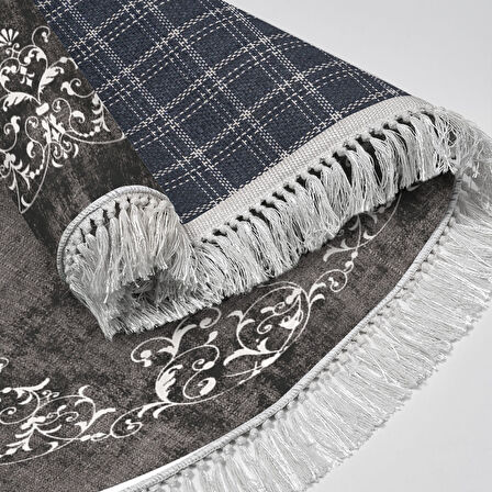 Alanur Star Kaymaz Pamuk Tabanlı Saçaklı Dijital Halı Oval