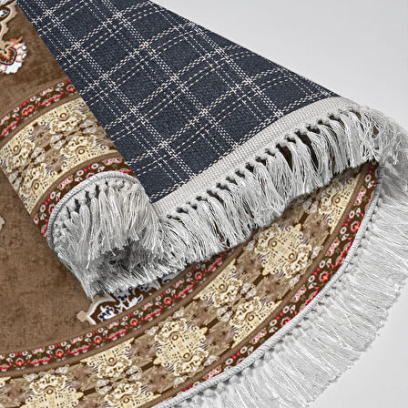 Alanur Star Kaymaz Pamuk Tabanlı Saçaklı Dijital Halı Yuvarlak