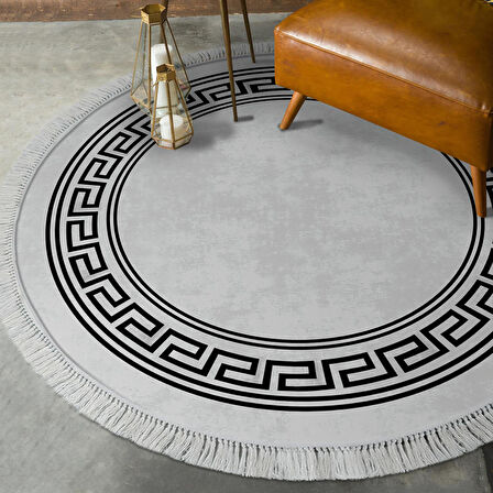 Alanur Star Pamuk Tabanlı Saçaklı Dijital Halı Yuvarlak