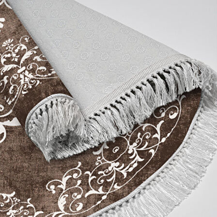 Alanur Trend Kaymaz Dod Tabanlı Saçaklı Dijital Halı Yuvarlak