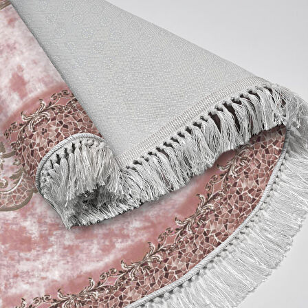 Alanur Trend Kaymaz Dod Tabanlı Saçaklı Dijital Halı Yuvarlak