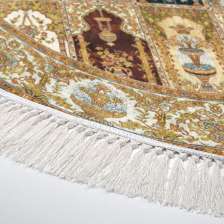 Alanur Trend Kaymaz Dod Tabanlı Saçaklı Dijital Halı Yuvarlak Multi