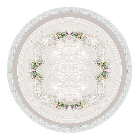 Alanur Trend Keçe Tabanlı Saçaklı Dijital Halı Yuvarlak