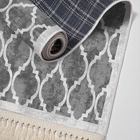 Alanur Star Kaymaz Pamuk Tabanlı Saçaklı Dijital Halı