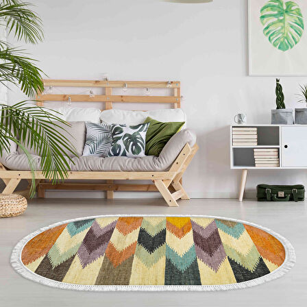 Alanur Trend Keçe Tabanlı Saçaklı Dijital Halı Multi