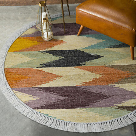 Alanur Trend Keçe Tabanlı Saçaklı Dijital Halı Multi