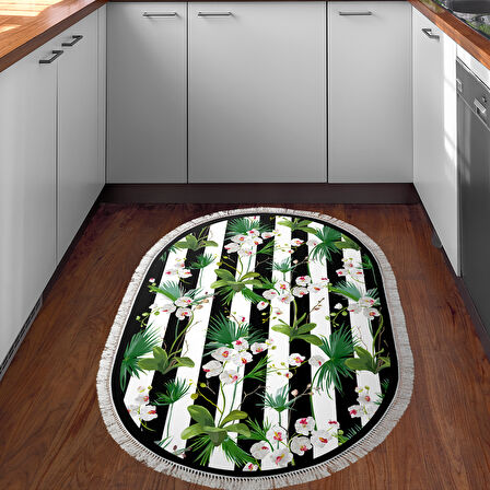 Alanur Trend Keçe Tabanlı Saçaklı Yuvarlak Mutfak Halı Mu692