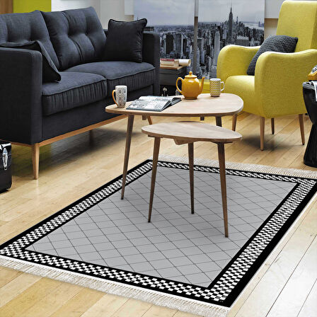 Alanur Trend Kaymaz Dod Tabanlı Saçaklı Dijital Halı