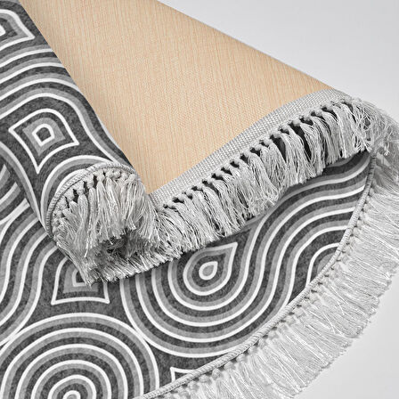 Alanur Yıldız Kaymaz Deri Tabanlı Saçaklı Dijital Halı Yuvarlak