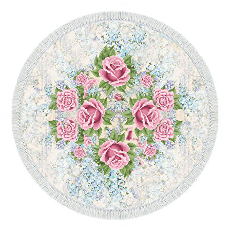 Alanur Trend Keçe Tabanlı Saçaklı Yuvarlak Mutfak Halı Mu174