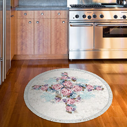 Alanur Trend Keçe Tabanlı Saçaklı Yuvarlak Mutfak Halı Mu175