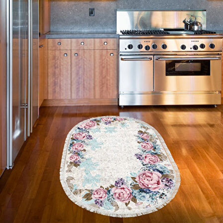 Alanur Trend Keçe Tabanlı Saçaklı Yuvarlak Mutfak Halı Mu175