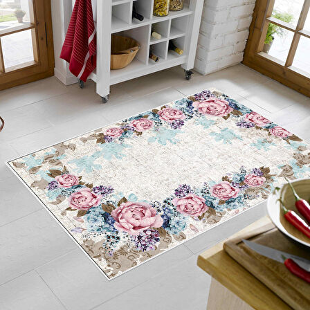 Alanur Trend Keçe Tabanlı Saçaklı Yuvarlak Mutfak Halı Mu175