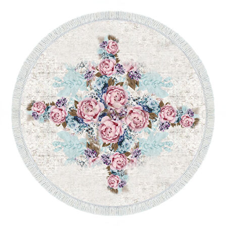 Alanur Trend Keçe Tabanlı Saçaklı Yuvarlak Mutfak Halı Mu175