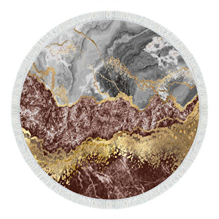 Alanur Trend Keçe Tabanlı Saçaklı Dijital Halı Yuvarlak