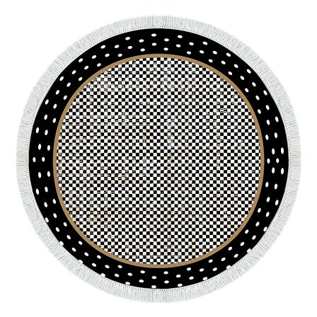 Alanur Star Kaymaz Pamuk Tabanlı Saçaklı Dijital Halı Yuvarlak