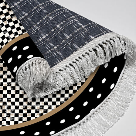 Alanur Star Kaymaz Pamuk Tabanlı Saçaklı Dijital Halı Yuvarlak