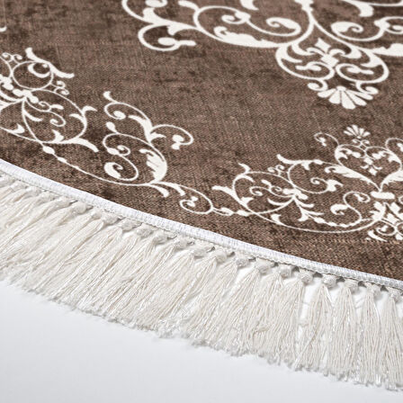 Alanur Yıldız Kaymaz Deri Tabanlı Saçaklı Dijital Halı Yuvarlak