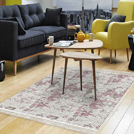 Alanur Trend Keçe Tabanlı Saçaklı Dijital Halı Yuvarlak