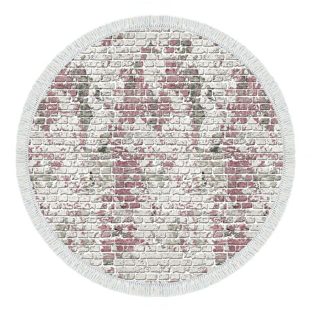 Alanur Trend Keçe Tabanlı Saçaklı Dijital Halı Yuvarlak