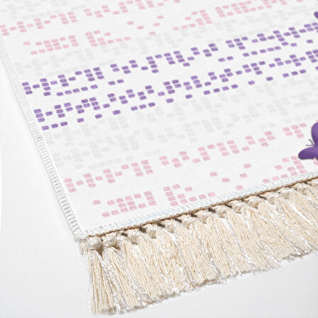 Alanur Trend Kaymaz Dod Tabanlı Saçaklı Dijital Halı Multi