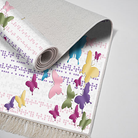 Alanur Trend Kaymaz Dod Tabanlı Saçaklı Dijital Halı Multi