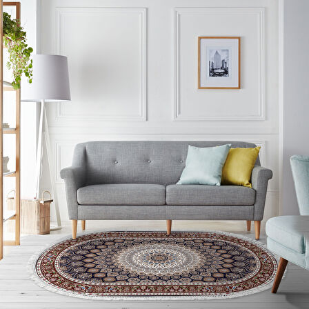 Alanur Star Pamuk Tabanlı Saçaklı Dijital Halı Oval