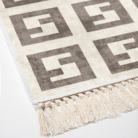 Alanur Yıldız Kaymaz Deri Tabanlı Saçaklı Dijital Halı