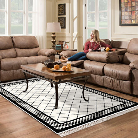 Alanur Trend Kaymaz Dod Tabanlı Saçaklı Dijital Halı