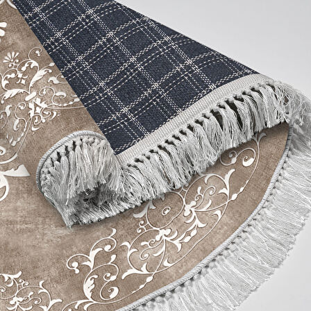 Alanur Star Kaymaz Pamuk Tabanlı Saçaklı Dijital Halı Yuvarlak