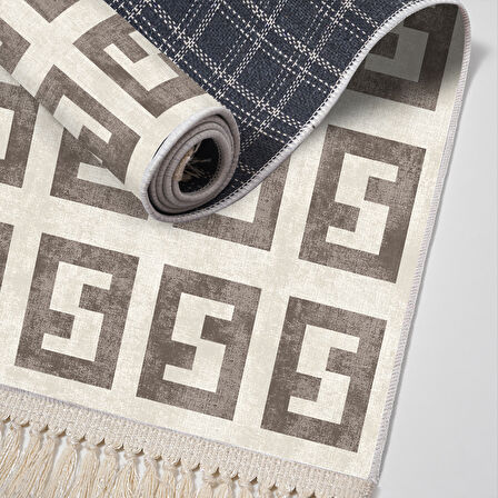 Alanur Star Kaymaz Pamuk Tabanlı Saçaklı Dijital Halı