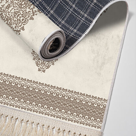 Alanur Star Kaymaz Pamuk Tabanlı Saçaklı Dijital Halı