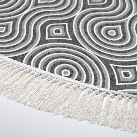 Alanur Trend Kaymaz Dod Tabanlı Saçaklı Dijital Halı Yuvarlak