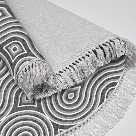 Alanur Trend Kaymaz Dod Tabanlı Saçaklı Dijital Halı Yuvarlak