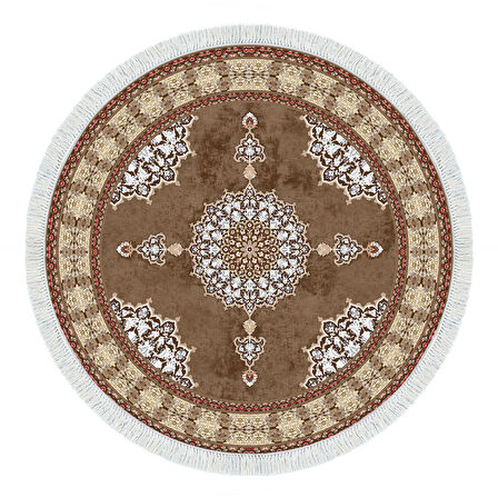 Alanur Star Kaymaz Pamuk Tabanlı Saçaklı Dijital Halı Yuvarlak