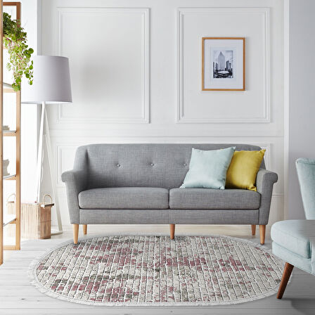 Alanur Trend Keçe Tabanlı Saçaklı Dijital Halı Yuvarlak