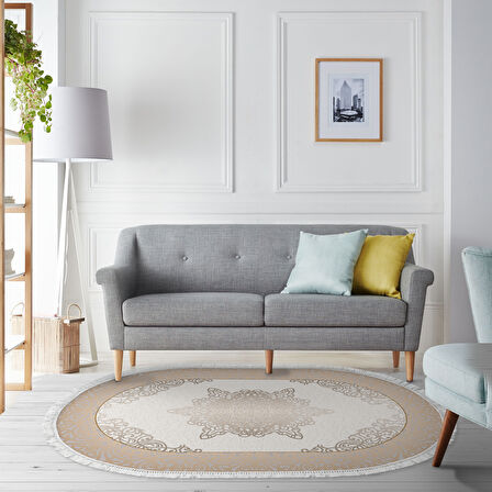 Alanur Yıldız Deri Tabanlı Saçaklı Dijital Halı Oval