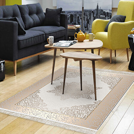 Alanur Yıldız Deri Tabanlı Saçaklı Dijital Halı Oval