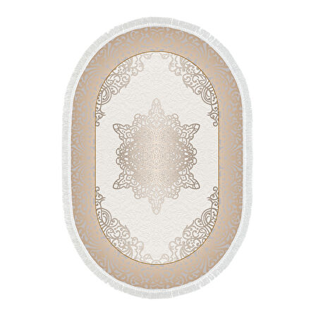 Alanur Yıldız Deri Tabanlı Saçaklı Dijital Halı Oval