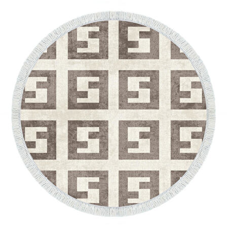 Alanur Yıldız Kaymaz Deri Tabanlı Saçaklı Dijital Halı Yuvarlak